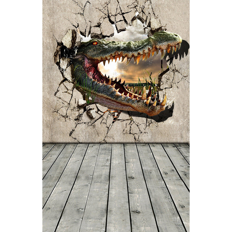 Full Size Dinosaur Mural Decal Moisture Resistant Prints 3D Boys Bedroom Wall Art Clearhalo 'Wall Decor' 'Wall Mural' 1186886