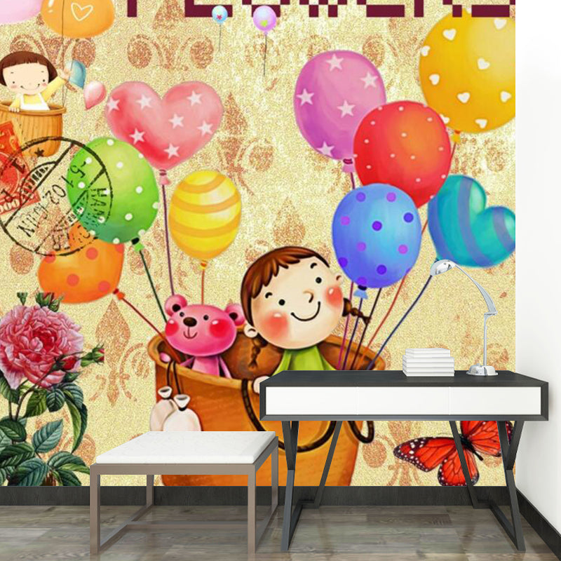 Cartoon Wall Mural Decal Moisture Resistant Bedroom Wall Covering, Customize Size Available Brown Clearhalo 'Wall Decor' 'Wall Mural' 1186903