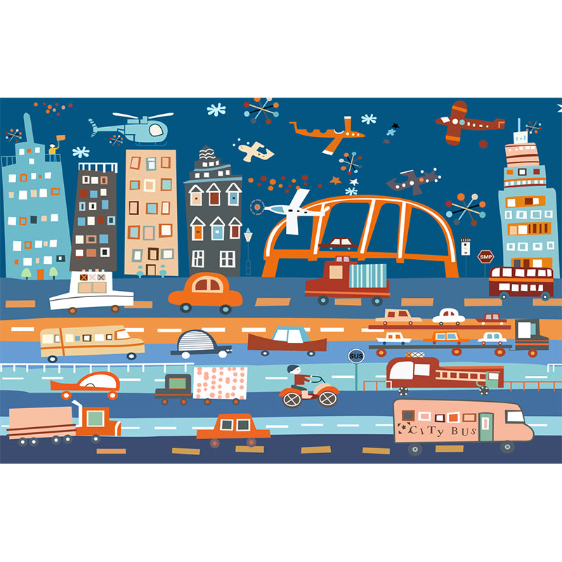 Blue-Orange Transportation Wall Murals Stain Resistant Childrens Art Bedroom Wall Covering Clearhalo 'Wall Decor' 'Wall Mural' 1186926