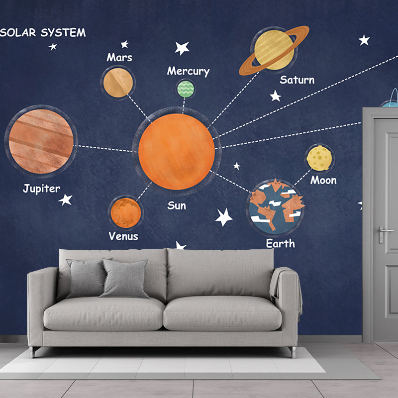 Cool Outer Space Murals Wallpaper for Boys Bedroom Stars Wall Art, Made to Measure Blue-Orange Clearhalo 'Wall Decor' 'Wall Mural' 1186928