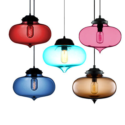 Teardrop Hanging Pendant Light Contemporary Glass 1 Light Red/Brown/Blue Hanging Ceiling Light Clearhalo 'Ceiling Lights' 'Glass shade' 'Glass' 'Modern Pendants' 'Modern' 'Pendant Lights' 'Pendants' Lighting' 118775