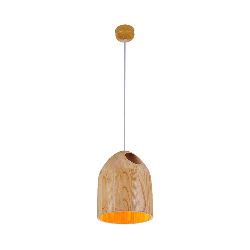 Wood Bell Drop Pendant Contemporary Japanese Style 1-Light Beige Ceiling Light with Adjustable Hanging Cord Clearhalo 'Ceiling Lights' 'Pendant Lights' 'Pendants' Lighting' 118888