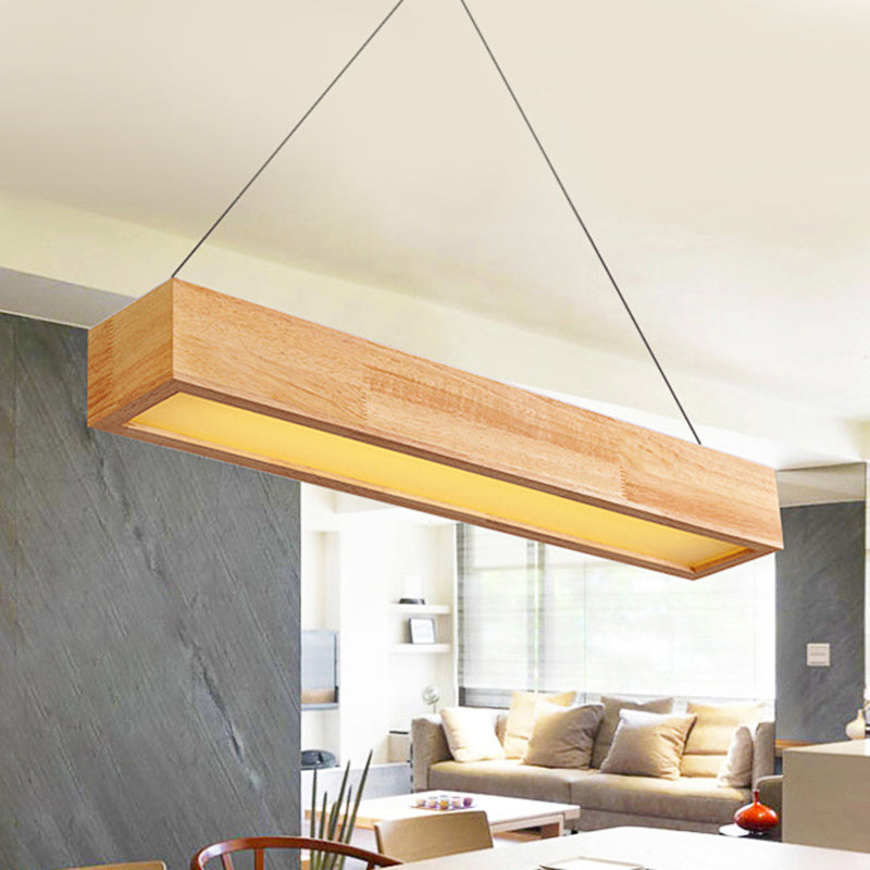 Beige Linear LED Pendant Light Modern 1-Head Wood Hanging Ceiling Lamp in Warm/White Light, 23.5