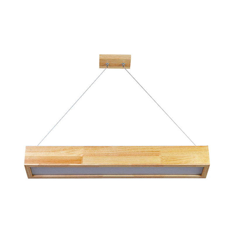 Beige Linear LED Pendant Light Modern 1-Head Wood Hanging Ceiling Lamp in Warm/White Light, 23.5