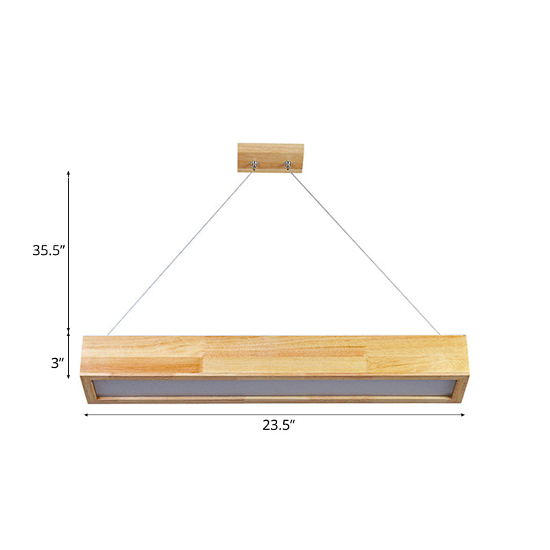 Beige Linear LED Pendant Light Modern 1-Head Wood Hanging Ceiling Lamp in Warm/White Light, 23.5