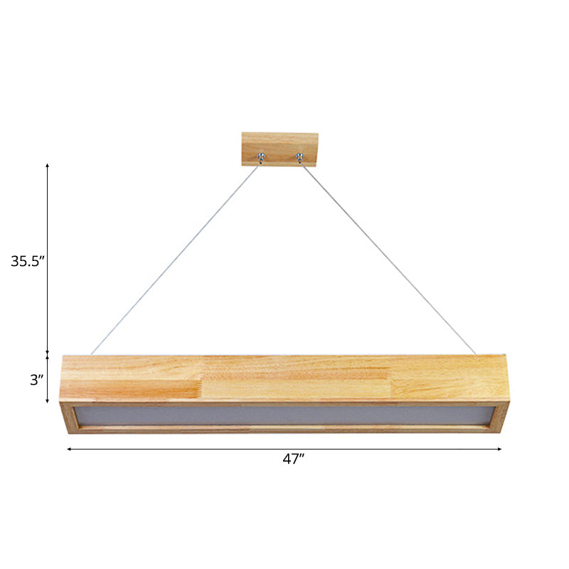 Beige Linear LED Pendant Light Modern 1-Head Wood Hanging Ceiling Lamp in Warm/White Light, 23.5