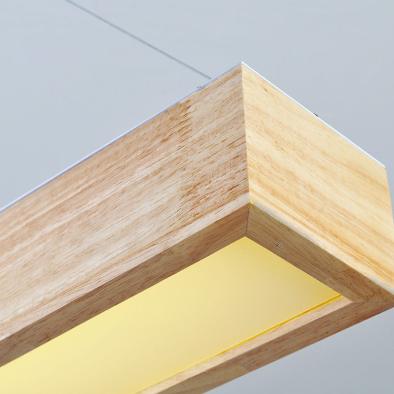 Beige Linear LED Pendant Light Modern 1-Head Wood Hanging Ceiling Lamp in Warm/White Light, 23.5