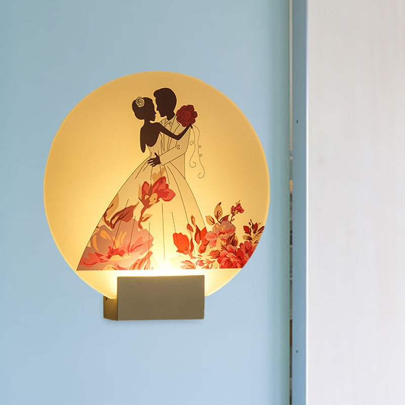 White Circular Romantic Couple Wall Lighting Asia Style LED Acrylic Wall Mural Lamp for Wedding Room Clearhalo 'Wall Lamps & Sconces' 'Wall Lights' Lighting' 1192501