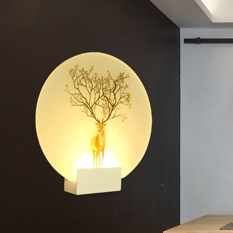 Circular Living Room Elk Wall Lamp Acrylic LED Chinese Style Wall Mural Light in White White Clearhalo 'Wall Lamps & Sconces' 'Wall Lights' Lighting' 1192573