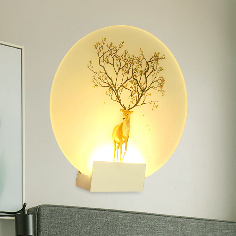 Circular Living Room Elk Wall Lamp Acrylic LED Chinese Style Wall Mural Light in White Clearhalo 'Wall Lamps & Sconces' 'Wall Lights' Lighting' 1192574