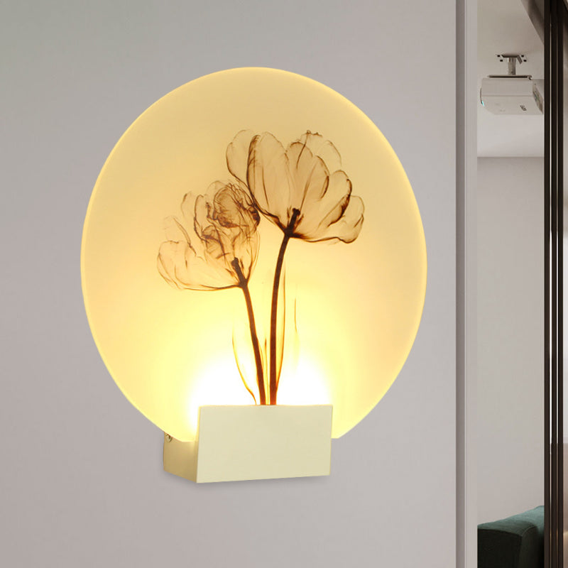 Oriental Style Circular Acrylic Wall Lighting LED Blossoms Mural Lamp in White for Corridor Clearhalo 'Wall Lamps & Sconces' 'Wall Lights' Lighting' 1192591