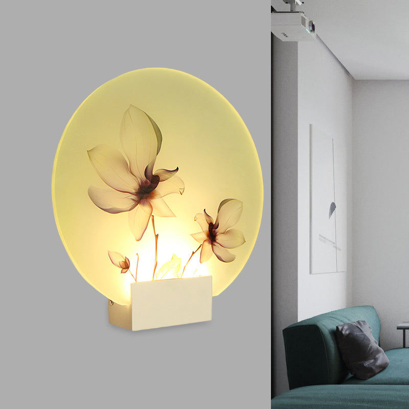 Oriental Style Circular Acrylic Wall Lighting LED Blossoms Mural Lamp in White for Corridor Clearhalo 'Wall Lamps & Sconces' 'Wall Lights' Lighting' 1192595