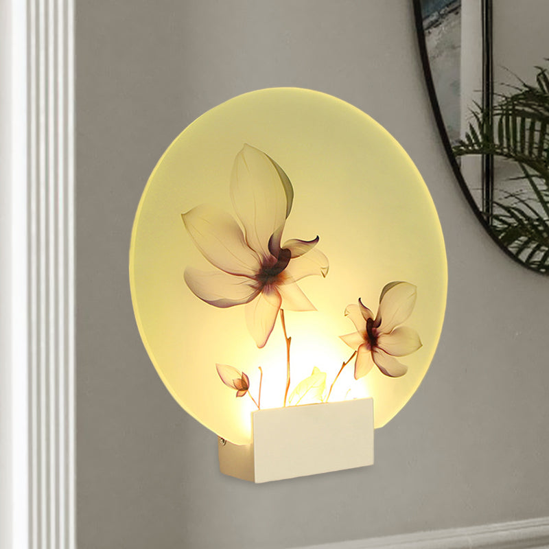 Oriental Style Circular Acrylic Wall Lighting LED Blossoms Mural Lamp in White for Corridor Clearhalo 'Wall Lamps & Sconces' 'Wall Lights' Lighting' 1192596