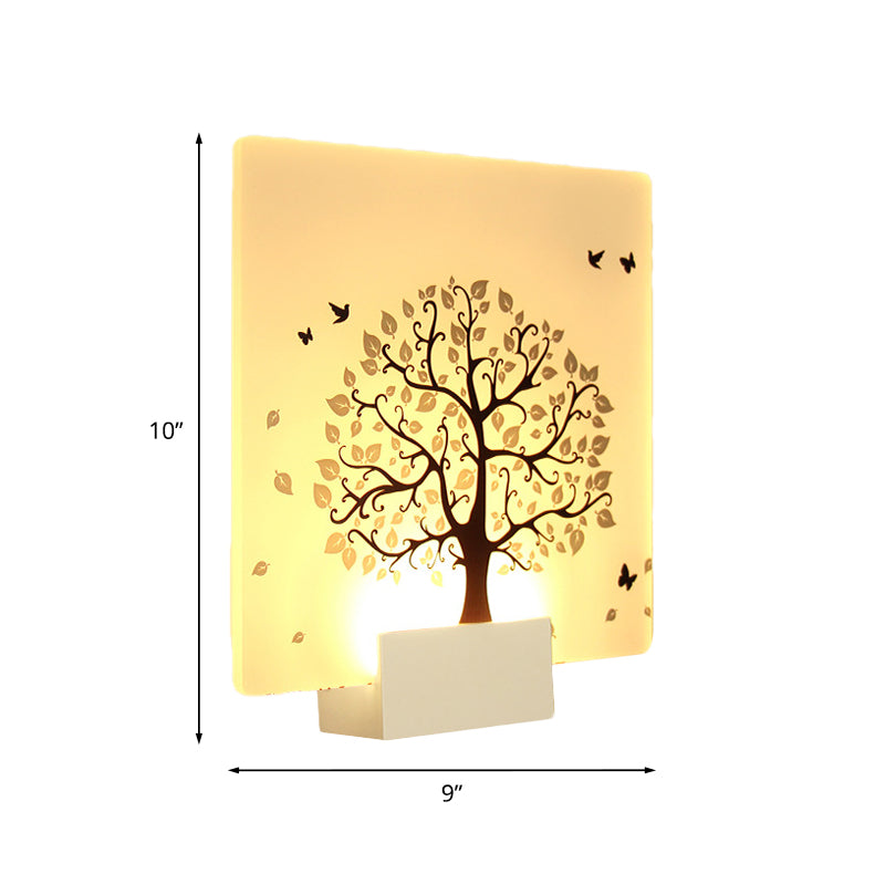 White Square Tree and Bird Wall Light Nordic Style LED Acrylic Wall Mural Lamp for Living Room Clearhalo 'Wall Lamps & Sconces' 'Wall Lights' Lighting' 1192602