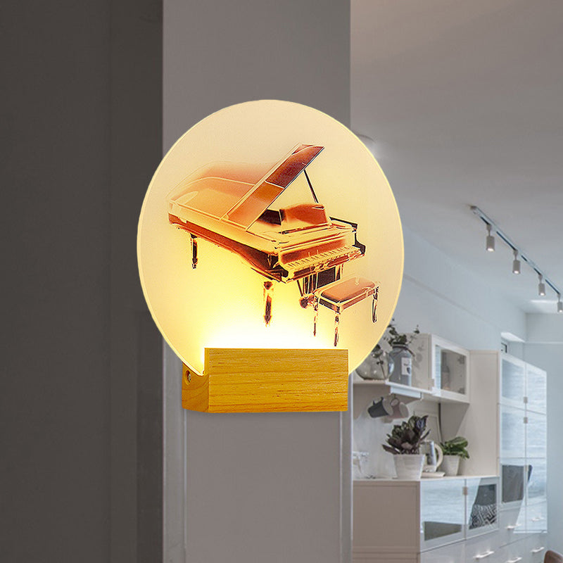 Acrylic Rounded Piano Wall Lighting Idea Simplicity Style LED Mural Lamp in Wood for Bedroom Clearhalo 'Wall Lamps & Sconces' 'Wall Lights' Lighting' 1192604