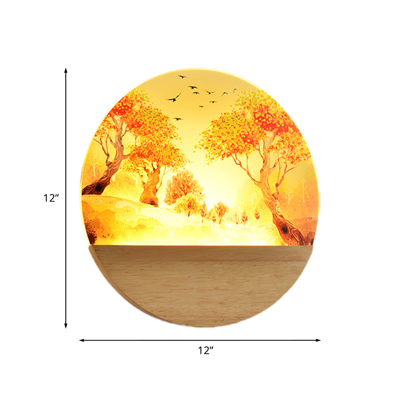 Acrylic Circular Autumn Trees Wall Lighting Nordic Style LED Wood Wall Mural Light for Corridor Clearhalo 'Wall Lamps & Sconces' 'Wall Lights' Lighting' 1192630