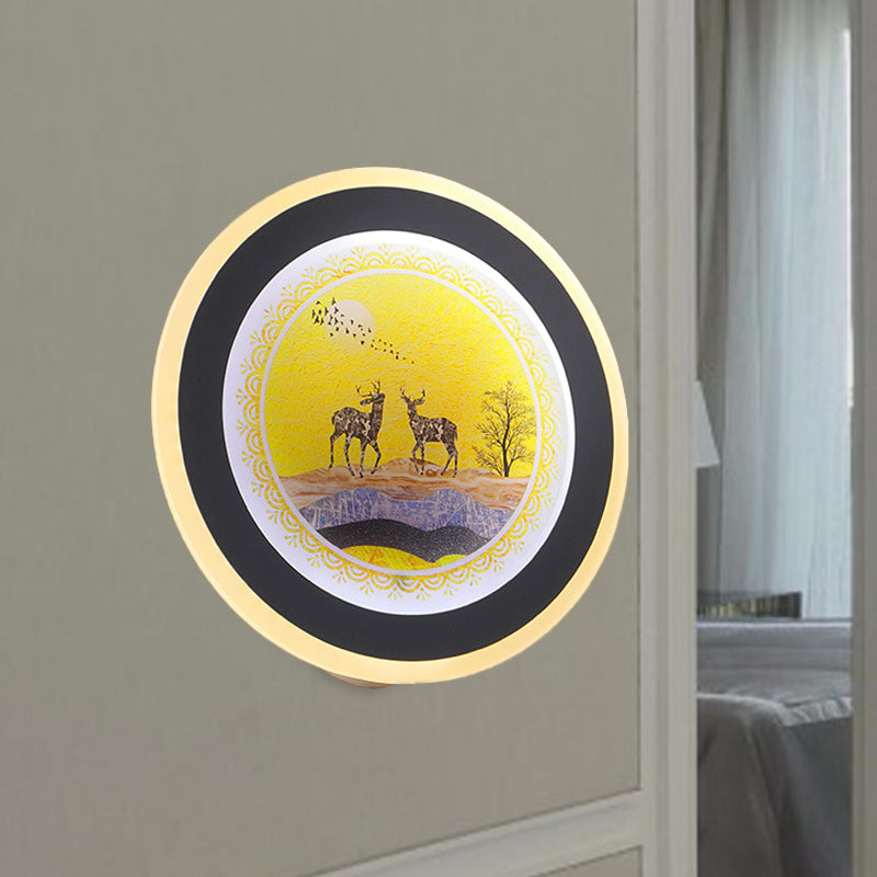 Blue/Yellow Rounded Wall Mounted Lighting Nordic Style LED Acrylic Wall Mural Light with Elk Deer Design Clearhalo 'Wall Lamps & Sconces' 'Wall Lights' Lighting' 1192672