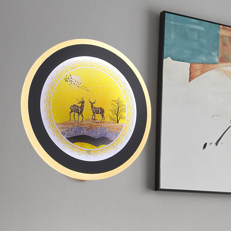 Blue/Yellow Rounded Wall Mounted Lighting Nordic Style LED Acrylic Wall Mural Light with Elk Deer Design Clearhalo 'Wall Lamps & Sconces' 'Wall Lights' Lighting' 1192673