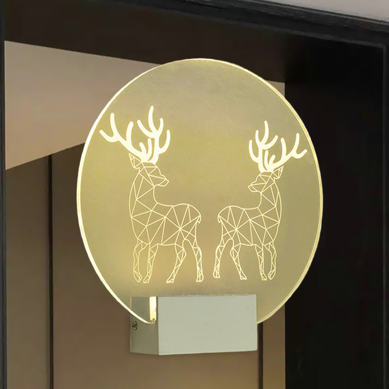 Clear Circular Elk Deer Wall Mounted Lamp Postmodern Style LED Acrylic Wall Mural Light Clear Clearhalo 'Wall Lamps & Sconces' 'Wall Lights' Lighting' 1192707