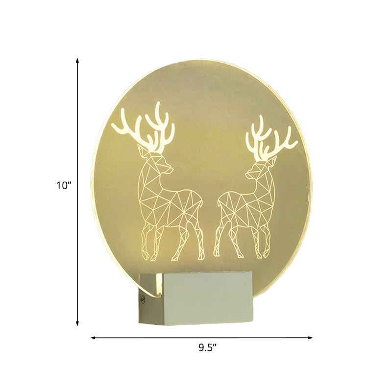 Clear Circular Elk Deer Wall Mounted Lamp Postmodern Style LED Acrylic Wall Mural Light Clearhalo 'Wall Lamps & Sconces' 'Wall Lights' Lighting' 1192710