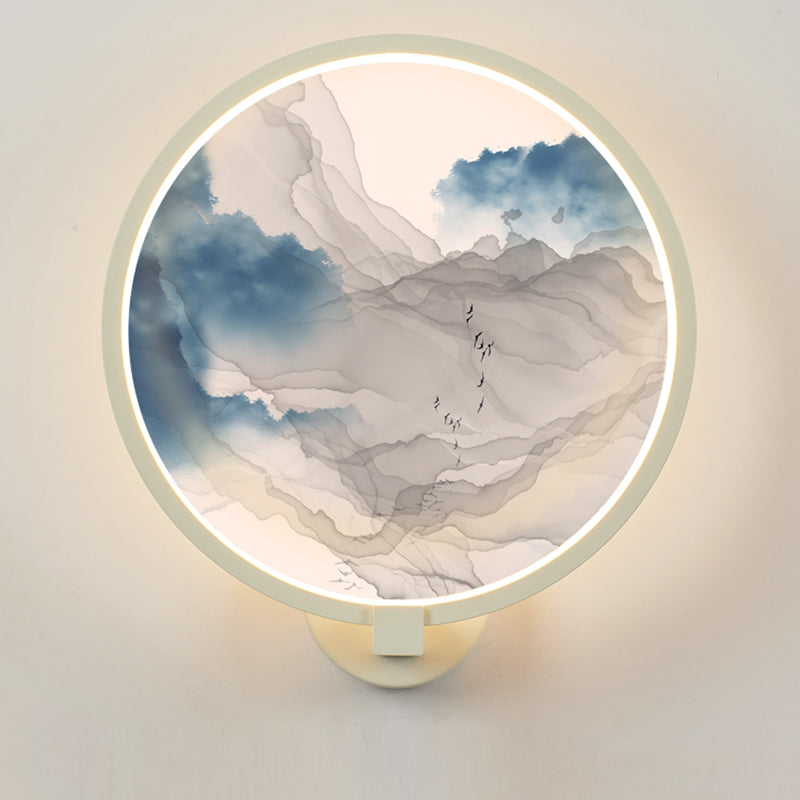 Rounded Acrylic Mountain Wall Lighting Chinese LED White Wall Mural Lamp for Living Room Clearhalo 'Wall Lamps & Sconces' 'Wall Lights' Lighting' 1192773