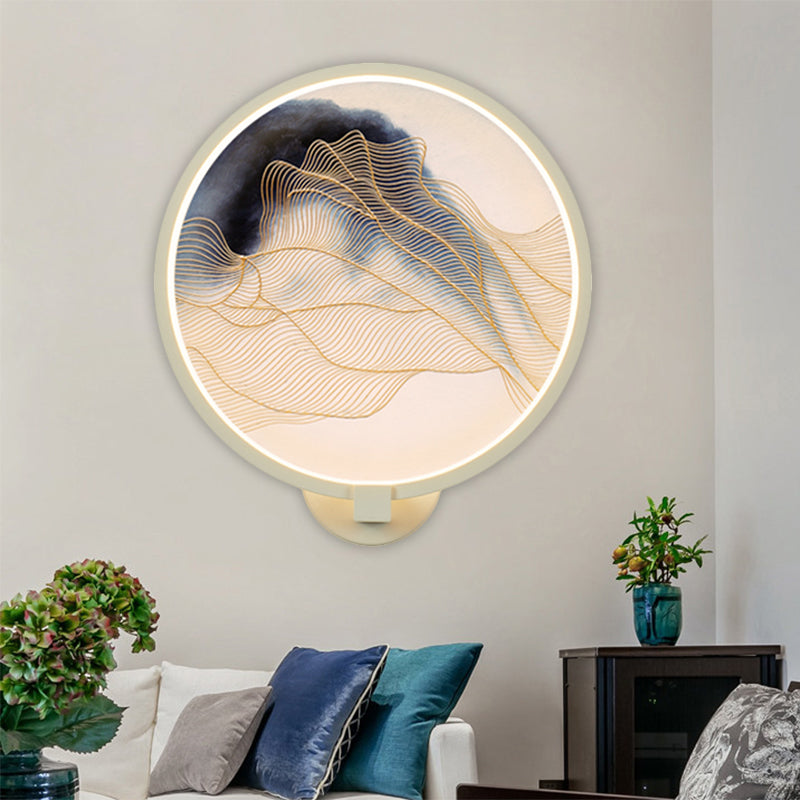 Rounded Acrylic Mountain Wall Lighting Chinese LED White Wall Mural Lamp for Living Room Clearhalo 'Wall Lamps & Sconces' 'Wall Lights' Lighting' 1192777