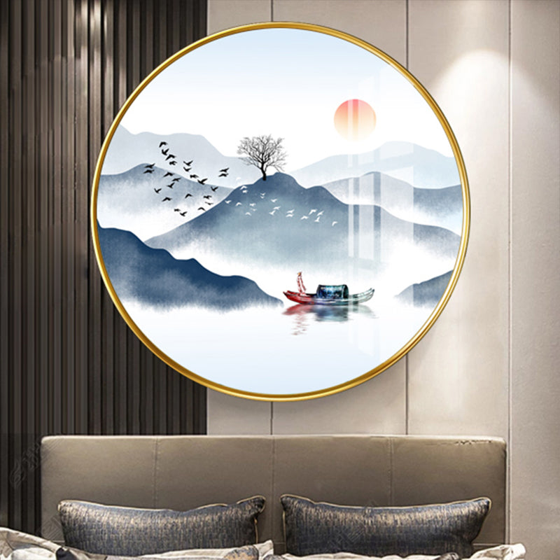 Fabric Round Wall Lighting Fixture Chinese Style LED Mountain Wall Mural Light in Gold Gold Clearhalo 'Wall Lamps & Sconces' 'Wall Lights' Lighting' 1192898