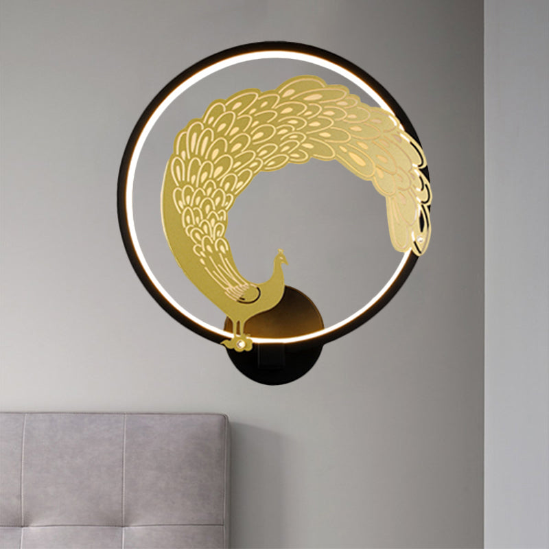 Acrylic Circular Wall Mural Lamp Chinese Style LED Wall Mounted Light Fixture in Black/White for Left/Right Side Clearhalo 'Wall Lamps & Sconces' 'Wall Lights' Lighting' 1192952