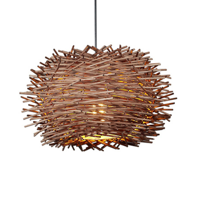 Wood Bird Nest Hanging Light Farmhouse Single Light Luminaire Lighting in Brown/Wood for Cafe Restaurant Clearhalo 'Ceiling Lights' 'Pendant Lights' 'Pendants' Lighting' 119310