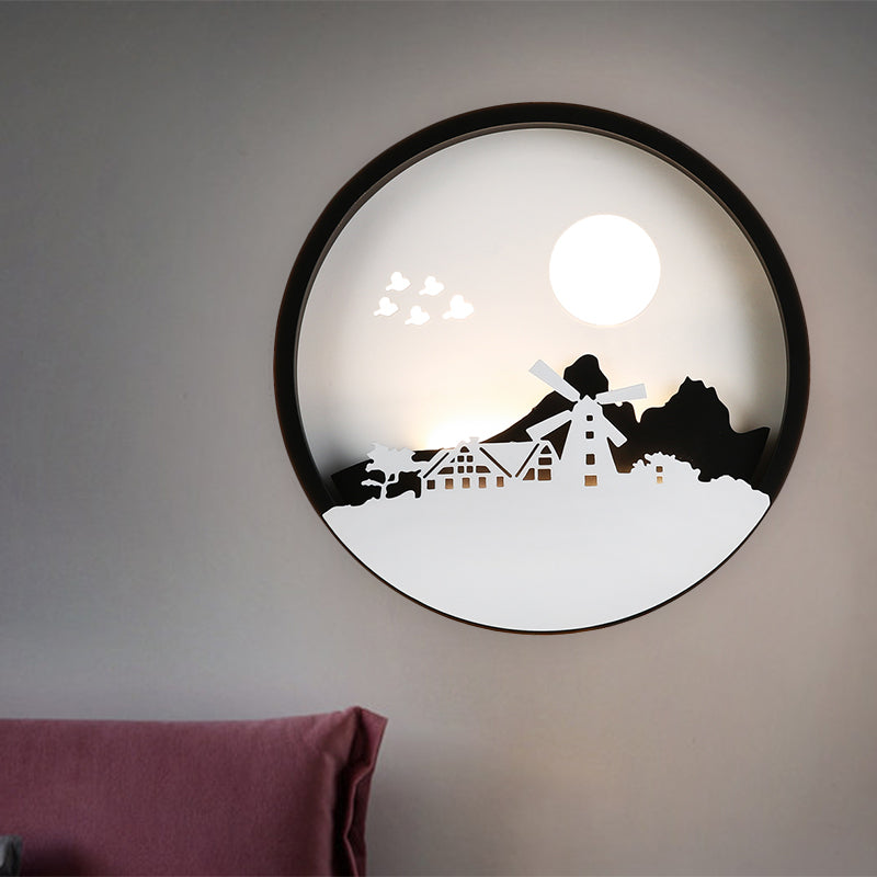 Black Round House Wall Mounted Lamp Contemporary Style LED Metallic Mural Light for Guest Room Black Clearhalo 'Wall Lamps & Sconces' 'Wall Lights' Lighting' 1193106