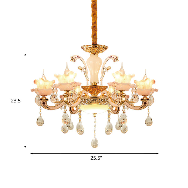 Frosted Glass Ruffle Chandelier Mid Century 6-Light Dining Room Pendant Ceiling Light in Rose Gold Clearhalo 'Ceiling Lights' 'Chandeliers' Lighting' options 1193121