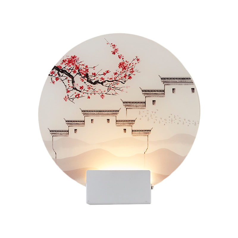 White Circular Mountain Mural Light Oriental Style LED Acrylic Wall Lighting Fixture Clearhalo 'Wall Lamps & Sconces' 'Wall Lights' Lighting' 1193222