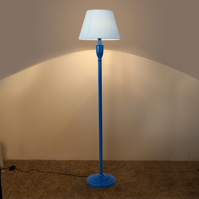 Blue 1 Bulb Floor Standing Lamp Vintage Style Fabric Barrel Shaped Floor Light for Bedroom Blue Clearhalo 'Floor Lamps' 'Lamps' Lighting' 1193565