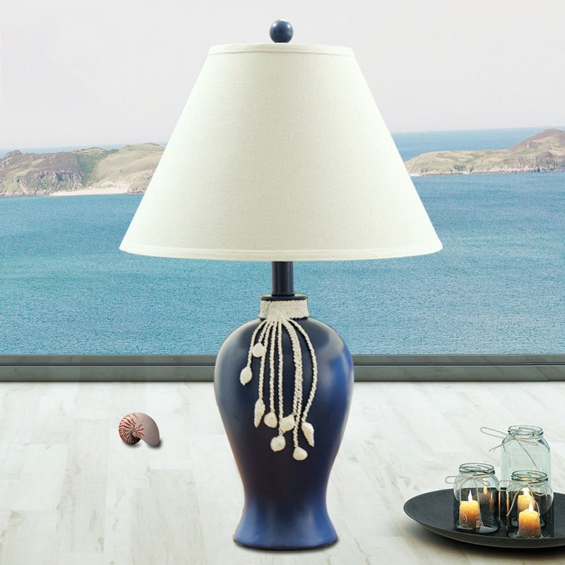 Flared Shaped Night Table Lamp Traditional Style 1-Bulb Fabric Table Light in Blue for Living Room Clearhalo 'Lamps' 'Table Lamps' Lighting' 1193622