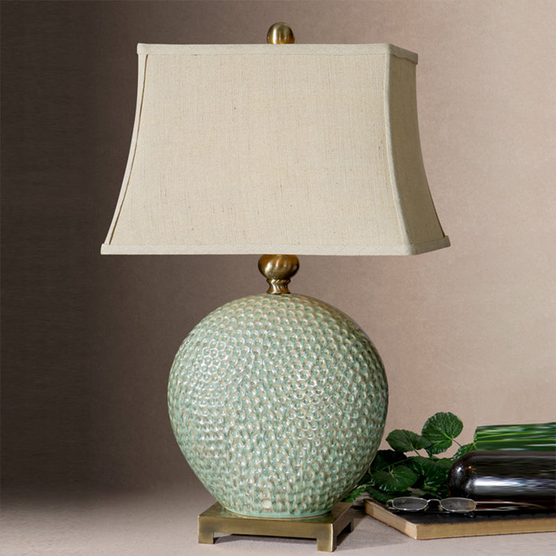 Flared Shaped Desk Light Vintage Style 1 Light Fabric Nightstand Lamp in Green for Bedside Green Clearhalo 'Lamps' 'Table Lamps' Lighting' 1193641