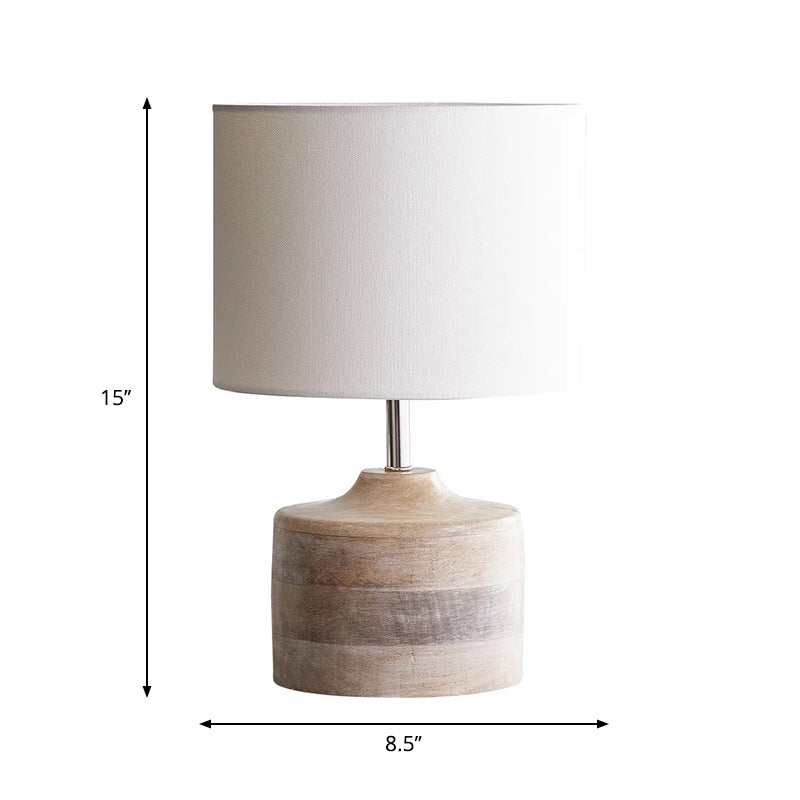 White Drum Shade Nightstand Lamp Retro Style Fabric 1-Bulb Bedside Reading Book Light Clearhalo 'Lamps' 'Table Lamps' Lighting' 1193656