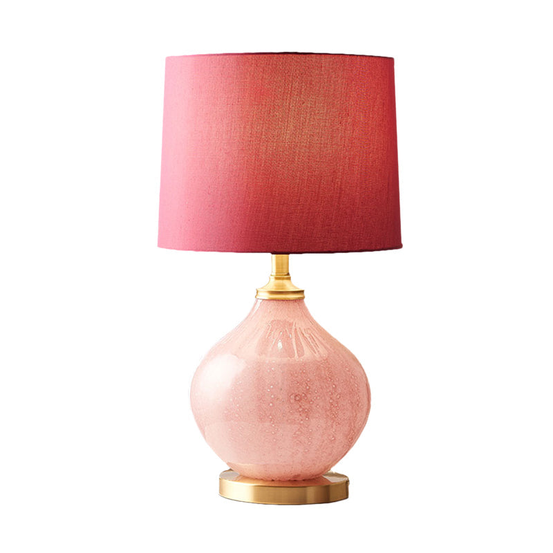 Drum Fabric Shade Table Light Traditional Style 1 Bulb Living Room Night Stand Lamp in Pink Clearhalo 'Lamps' 'Table Lamps' Lighting' 1193659