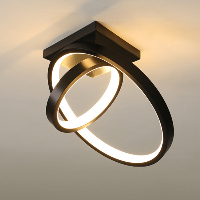 White/Black Dual Ring Flushmount Simplicity LED Metal Flush Ceiling Light in White/Warm Light for Hallway Clearhalo 'Ceiling Lights' 'Close To Ceiling Lights' 'Close to ceiling' 'Flush mount' Lighting' 1193926