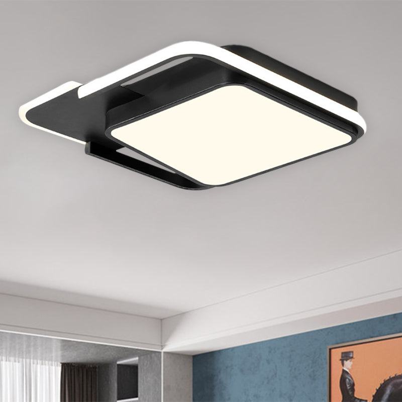 White/Black Square Flushmount Lamp Minimal LED Metallic Flush Lighting in White/Warm Light, 16.5