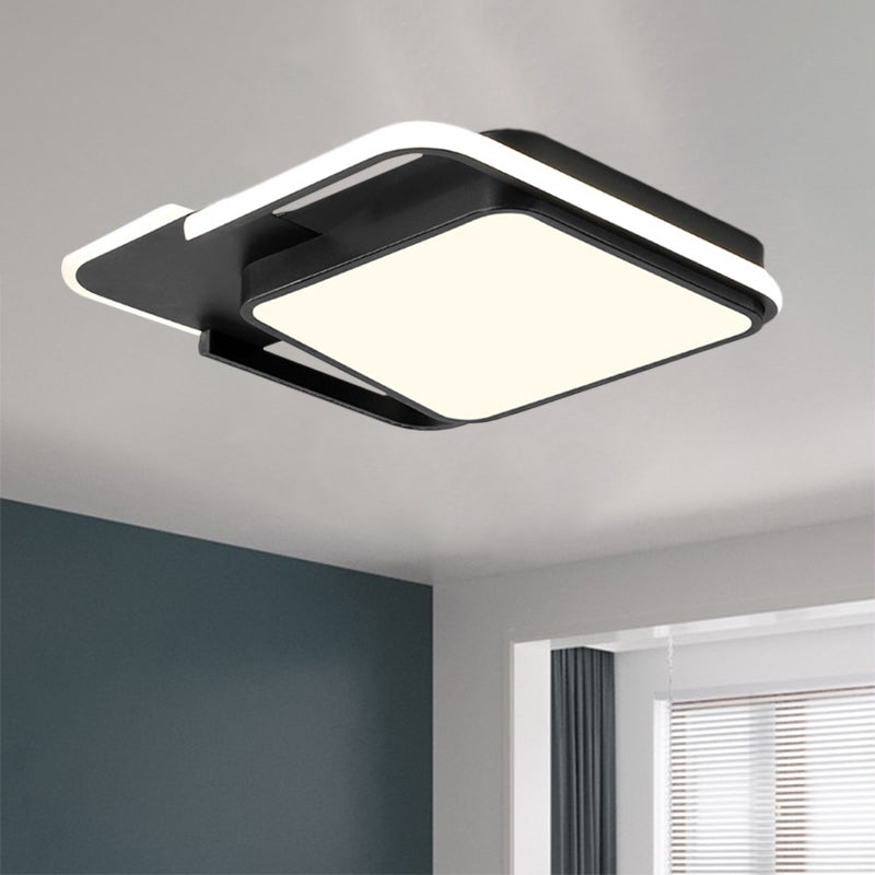 White/Black Square Flushmount Lamp Minimal LED Metallic Flush Lighting in White/Warm Light, 16.5