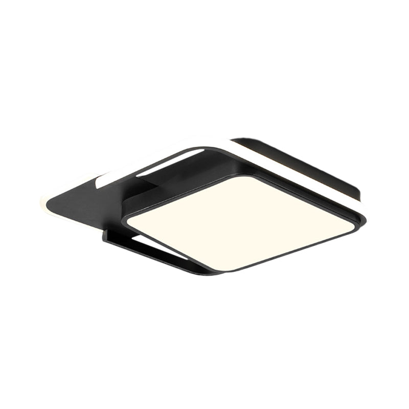 White/Black Square Flushmount Lamp Minimal LED Metallic Flush Lighting in White/Warm Light, 16.5