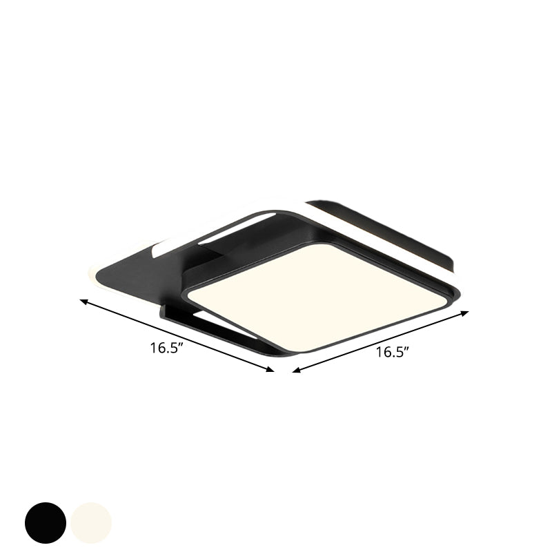 White/Black Square Flushmount Lamp Minimal LED Metallic Flush Lighting in White/Warm Light, 16.5