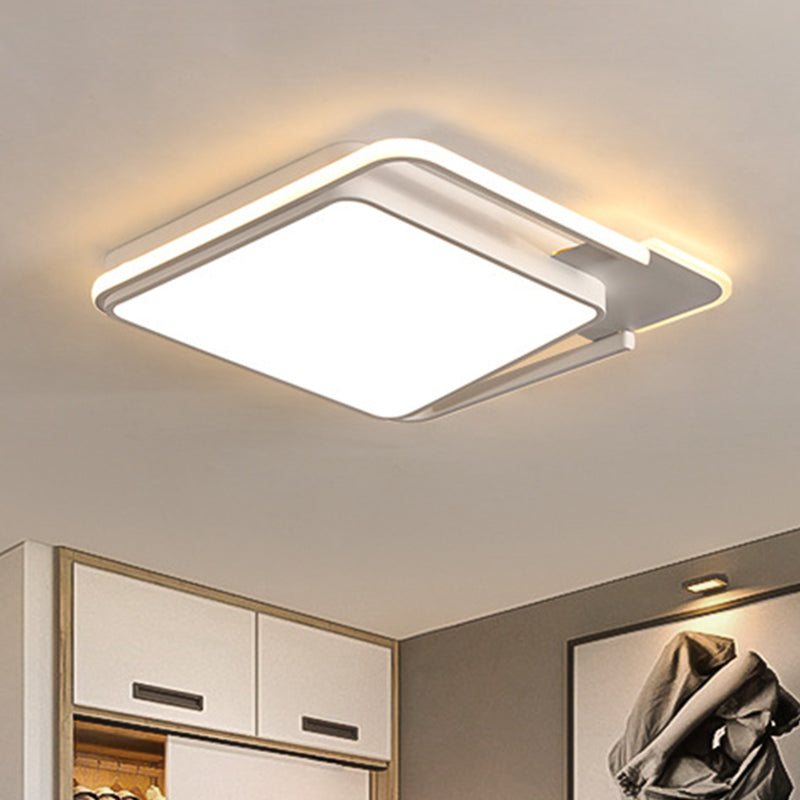 White/Black Square Flushmount Lamp Minimal LED Metallic Flush Lighting in White/Warm Light, 16.5