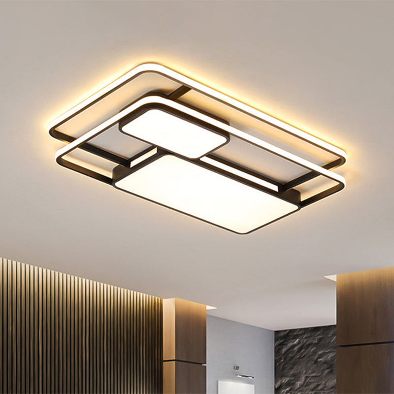 White/Black Rectangle Ceiling Flush Modernism LED Metallic Flush Lighting in White/Warm Light for Drawing Room Black Clearhalo 'Ceiling Lights' 'Close To Ceiling Lights' 'Close to ceiling' 'Flush mount' Lighting' 1194055