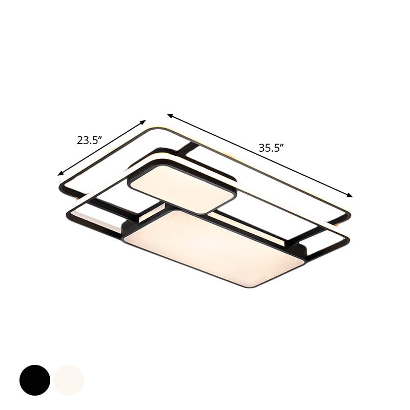 White/Black Rectangle Ceiling Flush Modernism LED Metallic Flush Lighting in White/Warm Light for Drawing Room Clearhalo 'Ceiling Lights' 'Close To Ceiling Lights' 'Close to ceiling' 'Flush mount' Lighting' 1194058