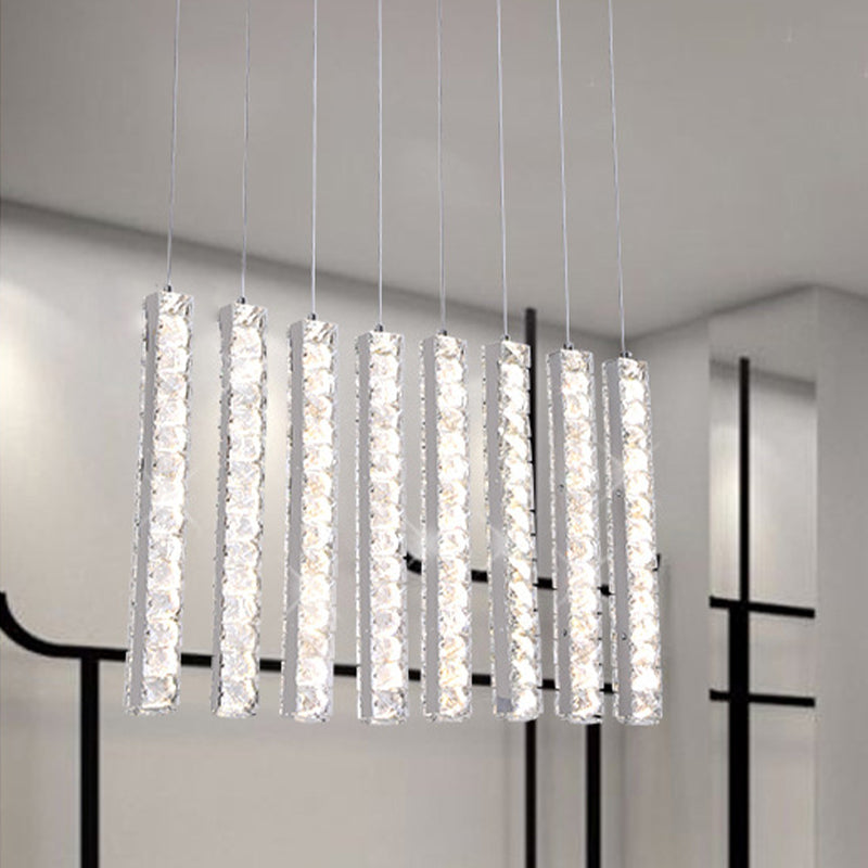 Crystal-Encrusted Rectangle Drop Pendant Minimalism Dining Table LED Multi Hanging Light in Chrome Chrome Clearhalo 'Ceiling Lights' 'Modern Pendants' 'Modern' 'Pendant Lights' 'Pendants' Lighting' 1194140