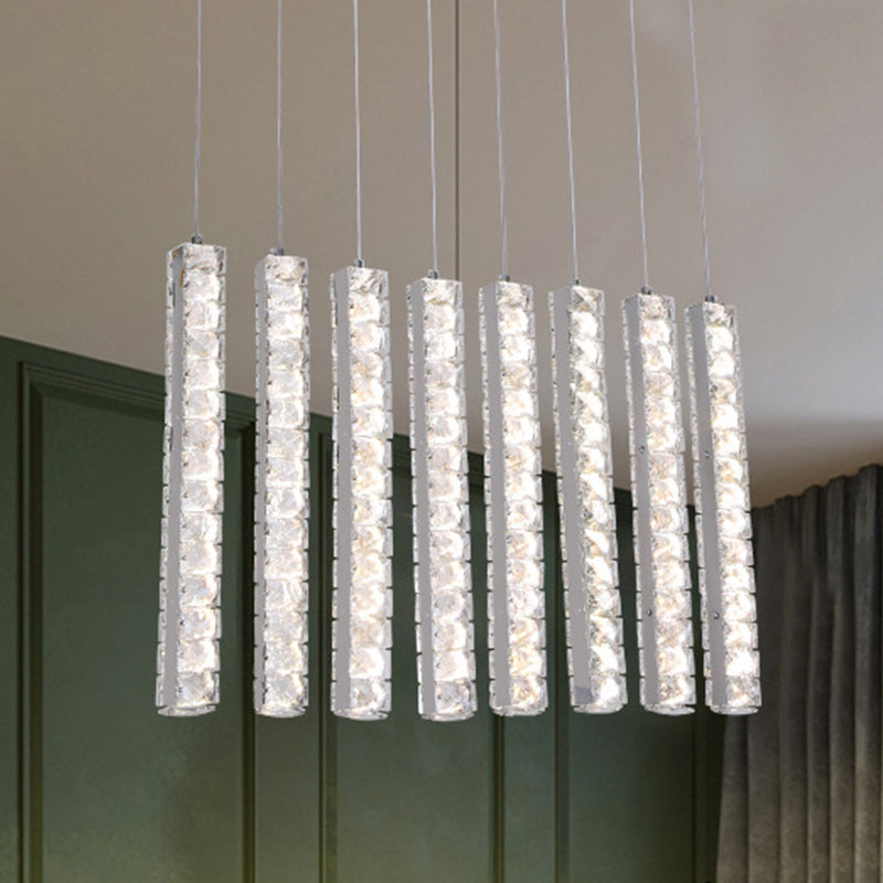 Crystal-Encrusted Rectangle Drop Pendant Minimalism Dining Table LED Multi Hanging Light in Chrome Clearhalo 'Ceiling Lights' 'Modern Pendants' 'Modern' 'Pendant Lights' 'Pendants' Lighting' 1194141