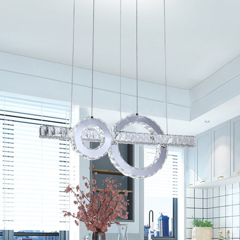 LED Ceiling Pendant Lamp Minimal Linear and Hoops Crystal Embedded Down Lighting in Stainless Steel Stainless-Steel Clearhalo 'Ceiling Lights' 'Modern Pendants' 'Modern' 'Pendant Lights' 'Pendants' Lighting' 1194144