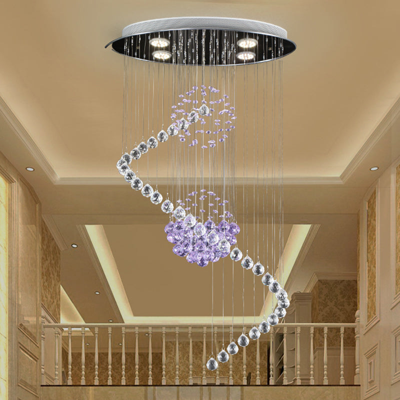 Twisted Hall Ceiling Pendant Modern Stylish Crystal Orbs Chrome Finish LED Multi Hanging Light Clearhalo 'Ceiling Lights' 'Modern Pendants' 'Modern' 'Pendant Lights' 'Pendants' Lighting' 1194173