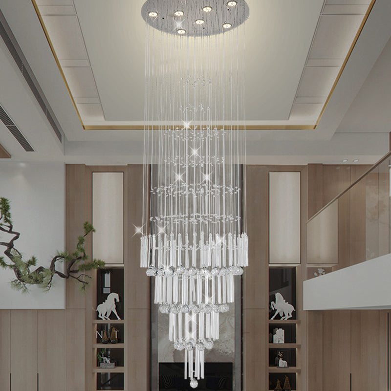 Tapered Tiers LED Drop Pendant Modernist Chrome Crystal Pendulum Light for Living Room Chrome Clearhalo 'Ceiling Lights' 'Modern Pendants' 'Modern' 'Pendant Lights' 'Pendants' Lighting' 1194216